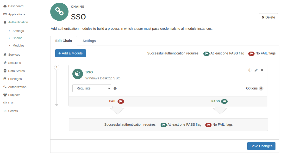 SSO Kerberos Authentication Chain Settings