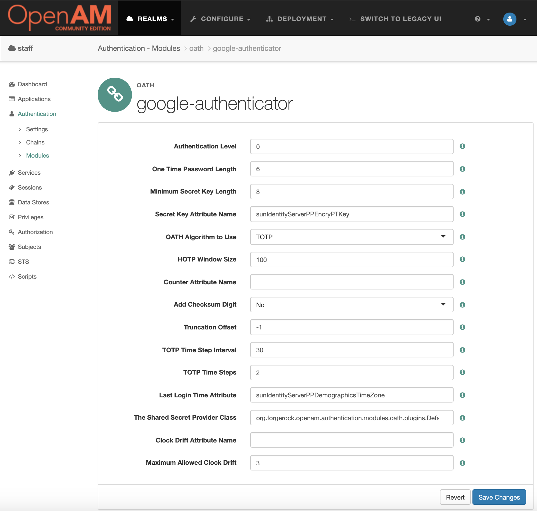 Google Authenticator Module Settings