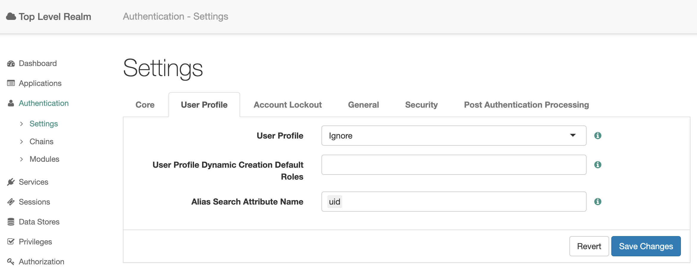 OpenAM Realm User Profile Settings