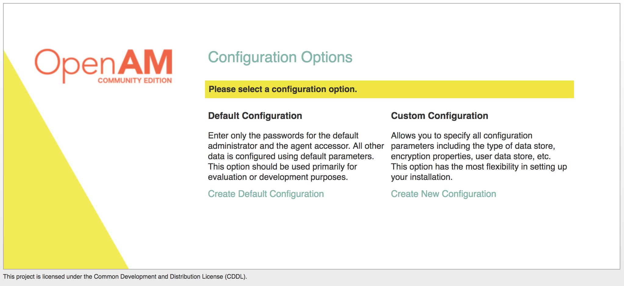 OpenAM Configuration Start