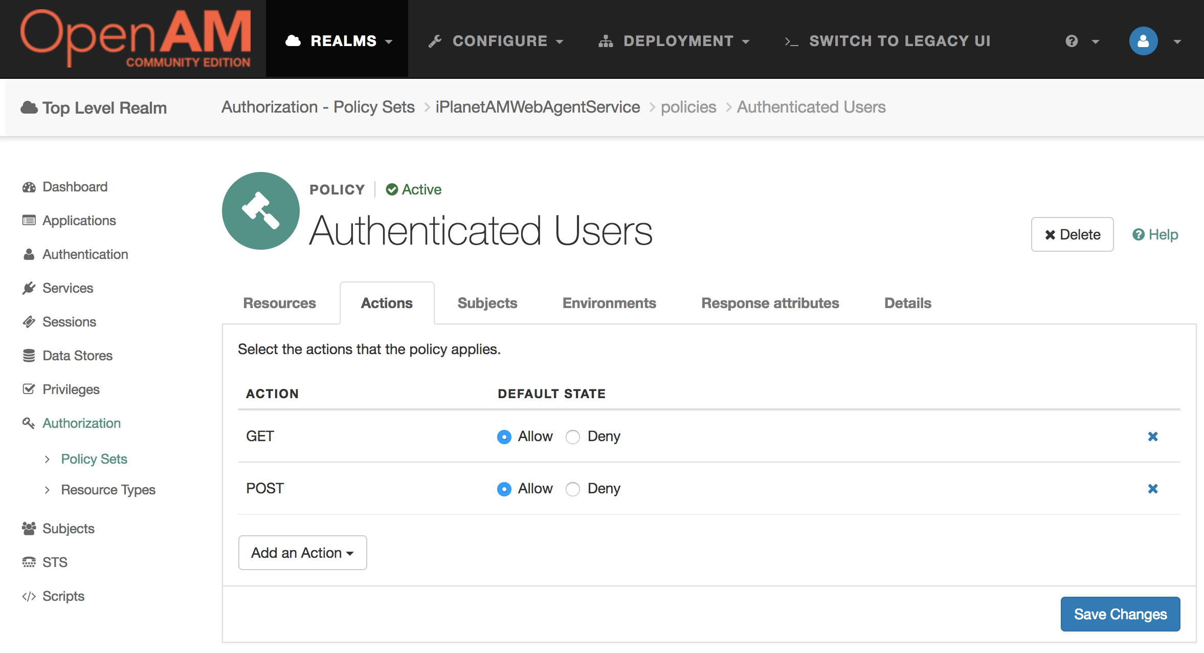 OpenAM Policy Actions