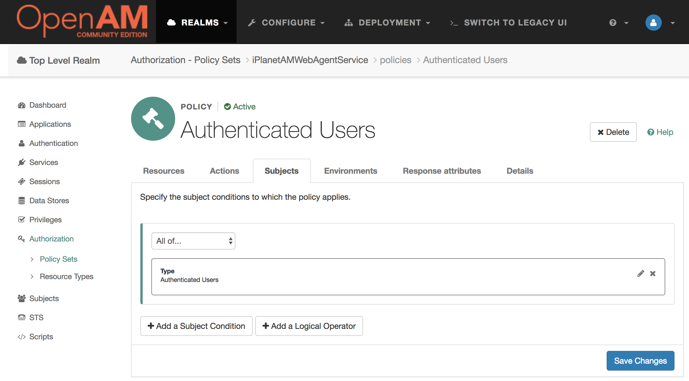 OpenAM Policy Subjects