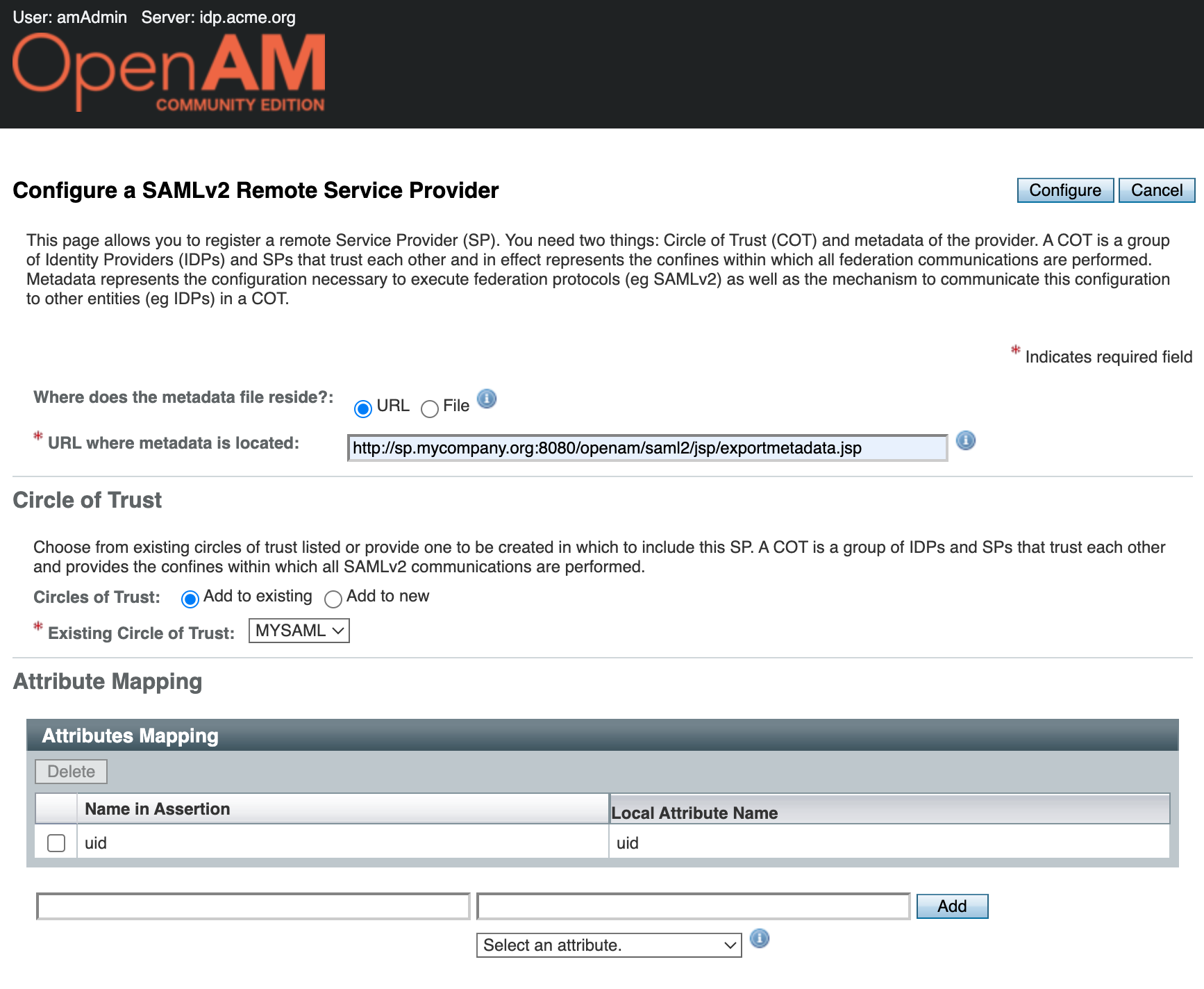 OpenAM remote service provider settings