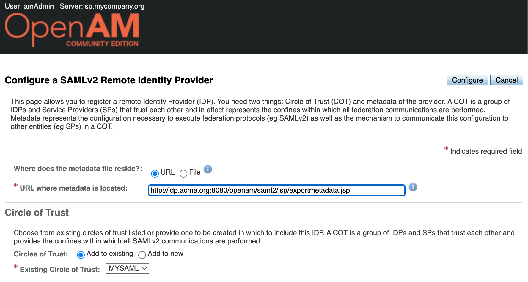 OpenAM remote identity provider settings