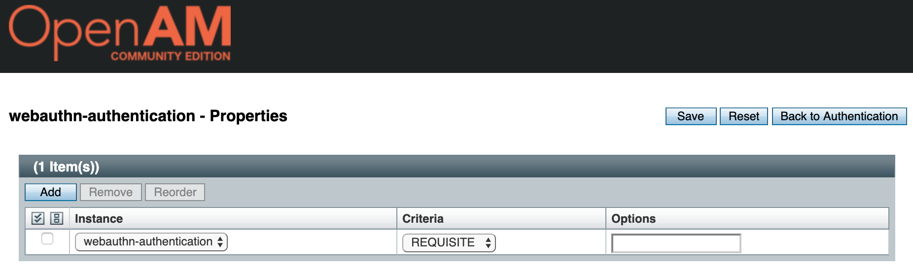 OpenAM  WebAuthn Authentication Chain