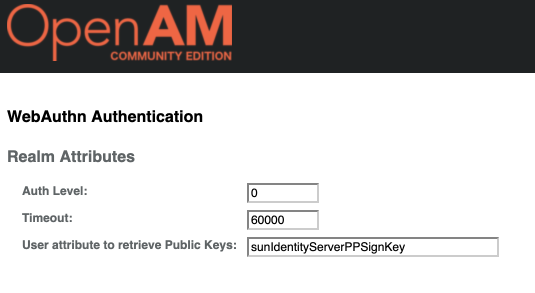 OpenAM  WebAuthn Authentication Module Settings