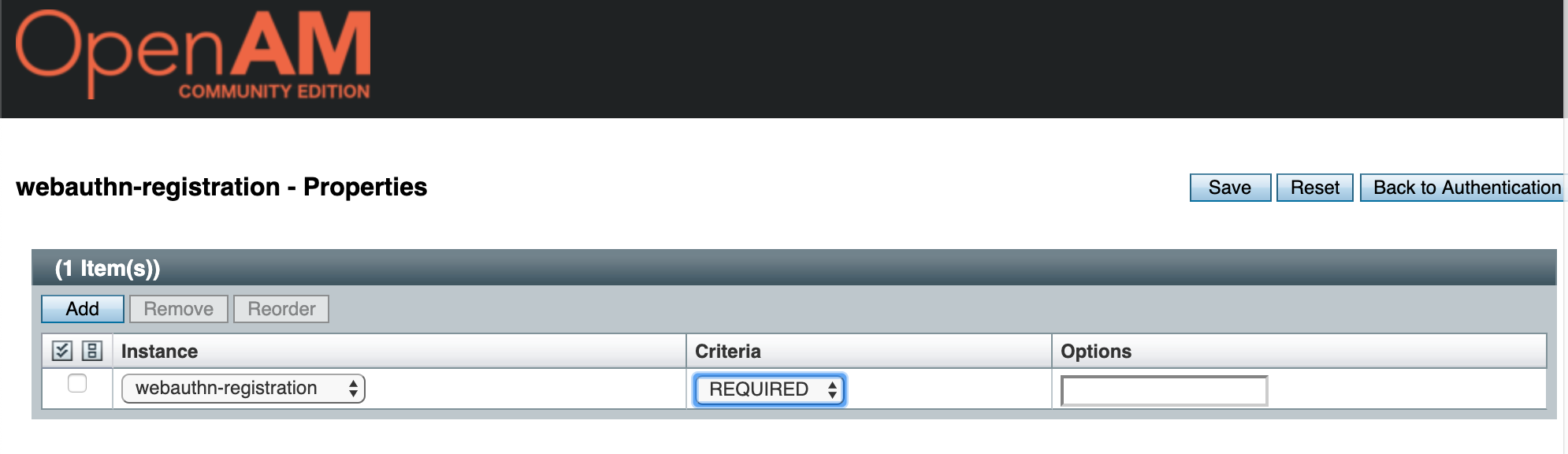 OpenAM  WebAuthn Registration Authentication Chain